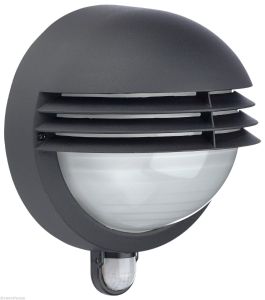 Boston 1 Light E27 Black Outdoor Bulkhead Wall Light With PIR IP44