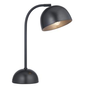 Balik 1 Light E14 Matt Black Adjustable Domed Head Task Table Lamp With Grey Painted Inner Shade C/W Inline Switch