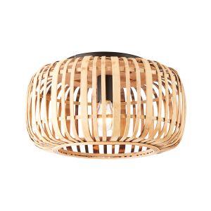 Mathias 1 Light E27 Matt Black Semi-Flush Ceiling Light With Natural Bamboo Open Framework Shade