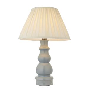 Provence 1 Light E27 Pale Grey Ceramic Table Lamp With Inline Switch C/W Chatsworth 18" Double Pleat Ivory Silk Tapered Shade