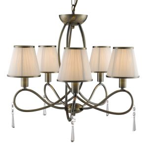 Simplicity - 5 Light Ceiling, Antique Brass, Clear Glass, Ccrain String Shades