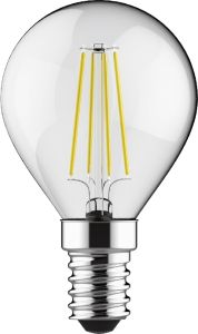 Value Classic LED Ball E14 Dimmable 4W 3000K Warm White, 470lm, Clear Finish, 3yrs Warranty