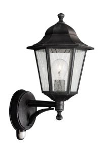 Toulouse Wall Lamp with PIR 1 Light E27 IP44 Exterior Brushed Black & Silver Aluminium/Glass