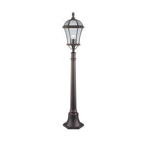 Capri - 1 Light Outdoor Post (Height 95cm), Rustic Brown, Clear Glass