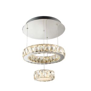 Dimmable Clover LED 2 Tier Ceiling Flush, Chrome, Clear Glass