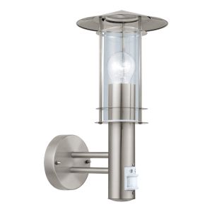Lisio 1 Light E27 PIR Sensor Outdoor IP44 Wall Light Stainless Steel With Clear Glass