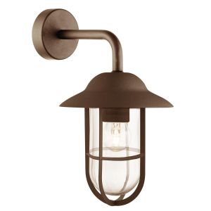 Toronto 1 Light E27 Outdoor IP44 Wall Light Rust Brown Metal With Clear Glass