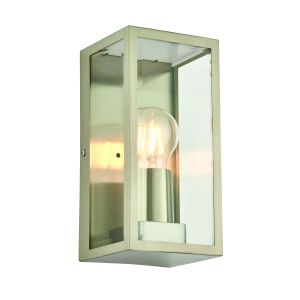 Oxford 1 Light E27 Brushed Stainless Steel Outdoor IP44 Wall Light With Clear Bevelled Edge Glass Panels