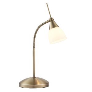 Range 1 Light G9 Antique Brass Adjustable 3 Stage Touch Table Lamp With White Glass Shade