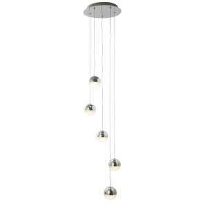 Marbles 5 Light LED Globe Mulit-Drop, Crushed Ice Effect Shade, Chrome