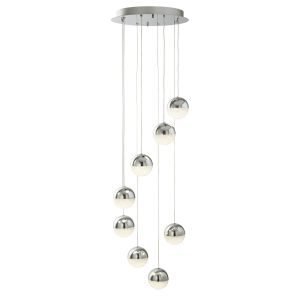 Marbles 8 Light LED Globe Mulit-Drop, Crushed Ice Effect Shade, Chrome