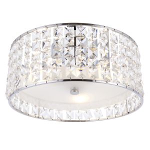 Belfont 3 Light G9 Polished Chrome IP44 Bathromm Flush Ceiling Light With Clear Faceted Crystals