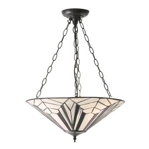 Astoria 3 Light E27 Black Large Inverted Adjustable Pendant C/W Tiffany Shade