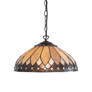 Brooklyn 1 Light E27  Dark Bronze Adjustable Pendant C/W Tiffany Shade