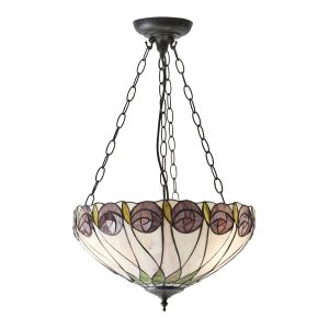 Hutchinson 3 Light E27 Dark Bronze Medium Inverted Pendant C/W Rose Design Tiffany Shade