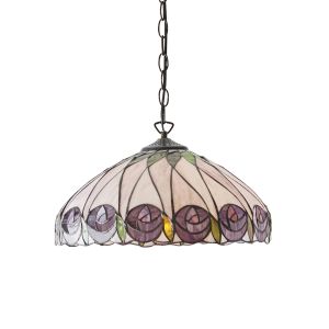 Hutchinson 1 Light E27 Dark Bronze Medium Adjustable Pendant C/W Rose Design Tiffany Shade