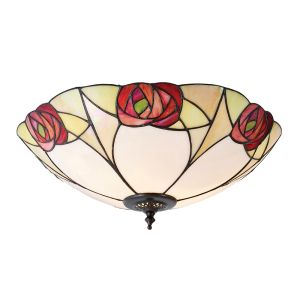 Ingram 2 Light E27 Large Flush Fitting C/W Art Deco Rose Tiffany Shade