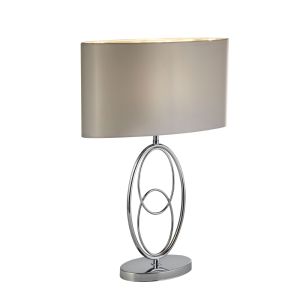 Loopy 1 Light E27 Table Lamp Polished Chrome With Faux Silk Shade