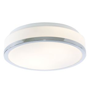 Discs - Bathroom - IP44 2 Light Flush, Opal White Glass Shade With Chrome Trim Diameter 28cm