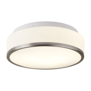 Discs - Bathroom - IP44 2 Light Flush, Opal White Glass Shade With Satin Silver Trim Diameter 28cm