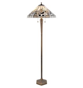 Metropolitian 3 Light E27  Deep Antique Patina Floor Lamp With Lampholder Pull Cord Switch C/W Art Deco Tiffany Shade