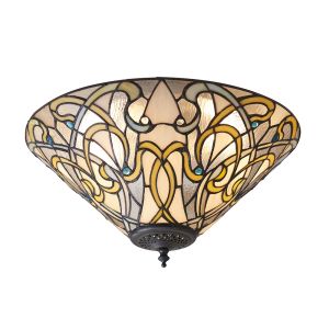 Dauphine 2 Light E27 Dark Bronze Medium Flush Fitting C/W Shimmascotg Translucent Tiffany Shade