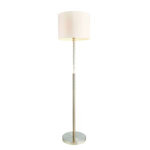 Andromeda 1 Light E27 Satin Chrome Floor Lamp With Lampholder Switch & 3 Stage Touch Dimmer C/W Vintage White Fabric Shades