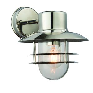 Dexter 1 Light E27 Polished Stainless Steel IP44 Outdoor Wall Light C/W Clear Glass Shade