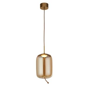 Lisbon 1 Light 6W LED Integrated Adjustable Pendant Satin Brass With Amber Glass