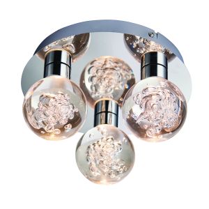 Vera 3 Light 3x3W 3000K, 450lm Integrated LED Polished Chrome IP44 Bathroom Flush Light C/W Clear Acrylic Balls
