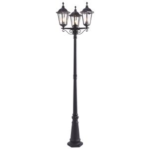 Burfold 3 Light E27 Matt Black Die Cast IP44 Outdoor Lamp Post Light With Clear Glass Panels