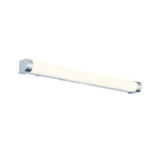 Horsley 1 Light 15W Integrated LED 6500K, 1350lm Polished Chrome IP44 Wall Light With White Ribbed Shade & Rocker Switch