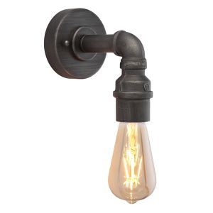 Pipe 1 Light E27 Aged Pewter Finish Wall Light In An Industrial Look