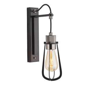 Ribera 1 Light E27 Matt Black Painted Metal Work With Black Chromed Machine Knurled Detailed Wall Light With Toggle Switch