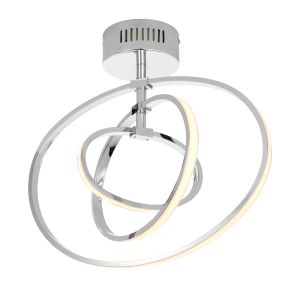 Avali Chrome Semi-Flush Ceiling Light, 3 Ring, 21W LED 1950lm