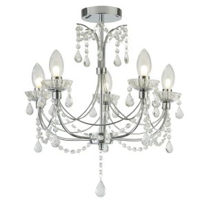 Autumn 5 Light Bathroom Chandalier, Chrome With Crystal Glass