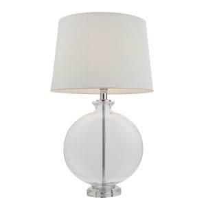 Gideon 1 Light E27, Polished Nickel With Clear Glass Base & C/W White Linen Shade