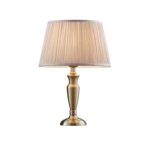 Oslo Small 1 Light E27 Antique Brass Table Lamp C/W Freya 12" Dusky Pink Silk Pleated Shade