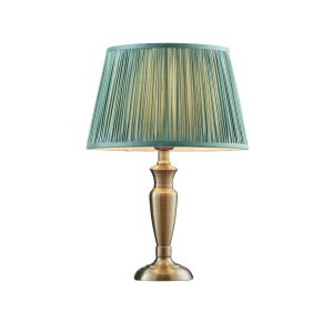 Oslo Small 1 Light E27 Antique Brass Table Lamp C/W Freya 12" Fir Silk Pleated Shade