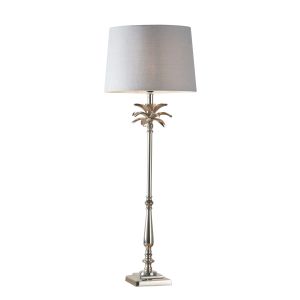 Leaf Tall Chic Leaf 1 Light E27 Polished Nickel Table Lamp C/W Evie 14" Charooal 100% Linen Shade