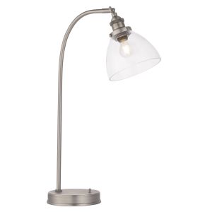 Hansen 1 Light E27 Brushed Silver Painted Metalwork With Knurled Detailed & Clear Glass Table Lamp