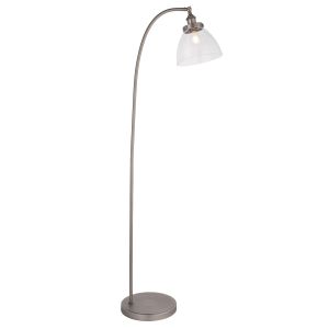 Hansen 1 Light E27 Brushed Silver Painted Metalwork With Knurled Detailed & Clear Glass Floor Lamp