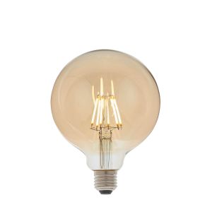 6W E27 Amber Tinted Dimmable LED Filament 125mm Globe Bulb, 2700K 550 Lumens