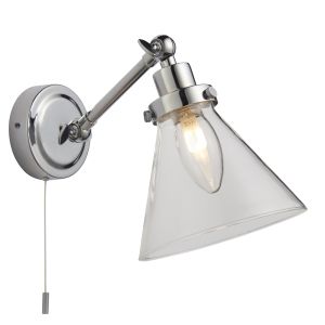 Faraday 1 Light G9 Chrome IP44 Bathroom Adjustable Head Wall Light With Pull Cord Switch C/W Clear Glass Shade