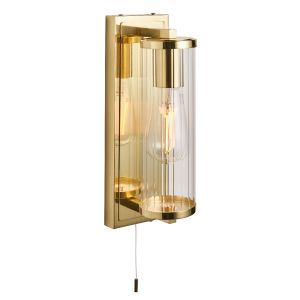 Fiume 1 Light E27 Bathroom IP44 Wall Light Brushed Gold