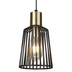 Bird Cage Frame 1 Light Pendant, Black And Gold 9412BK