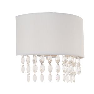 Weberesbury 1 Light G9 Wall Light With Silver Grey Fabric Shade & Stunning Row Of Facetted Glass Crystals