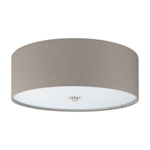 Pasteri 3 Light E27 Satin Nickel Flush Ceiling Light With Taupe Fabric Shade