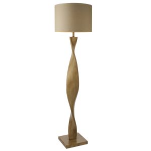 Abia 1 Light E27 Wood Oak Effect Spiral Floor Lamp C/W Natural Linen Shade With Inline Foot Switch
