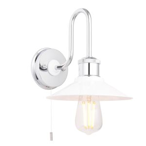 Marisa 1 Light E27 Polished Chrome IP44 Bathroom Fisherman Wall Light With Pull Cord Switch